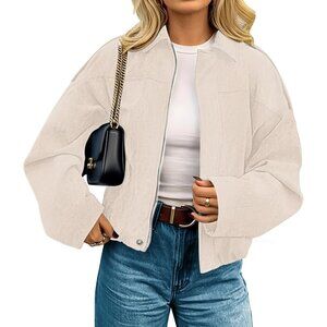 Women's Faux Suede Jackets Fall Coat Clothes Open Front Cropped Jacket Beige